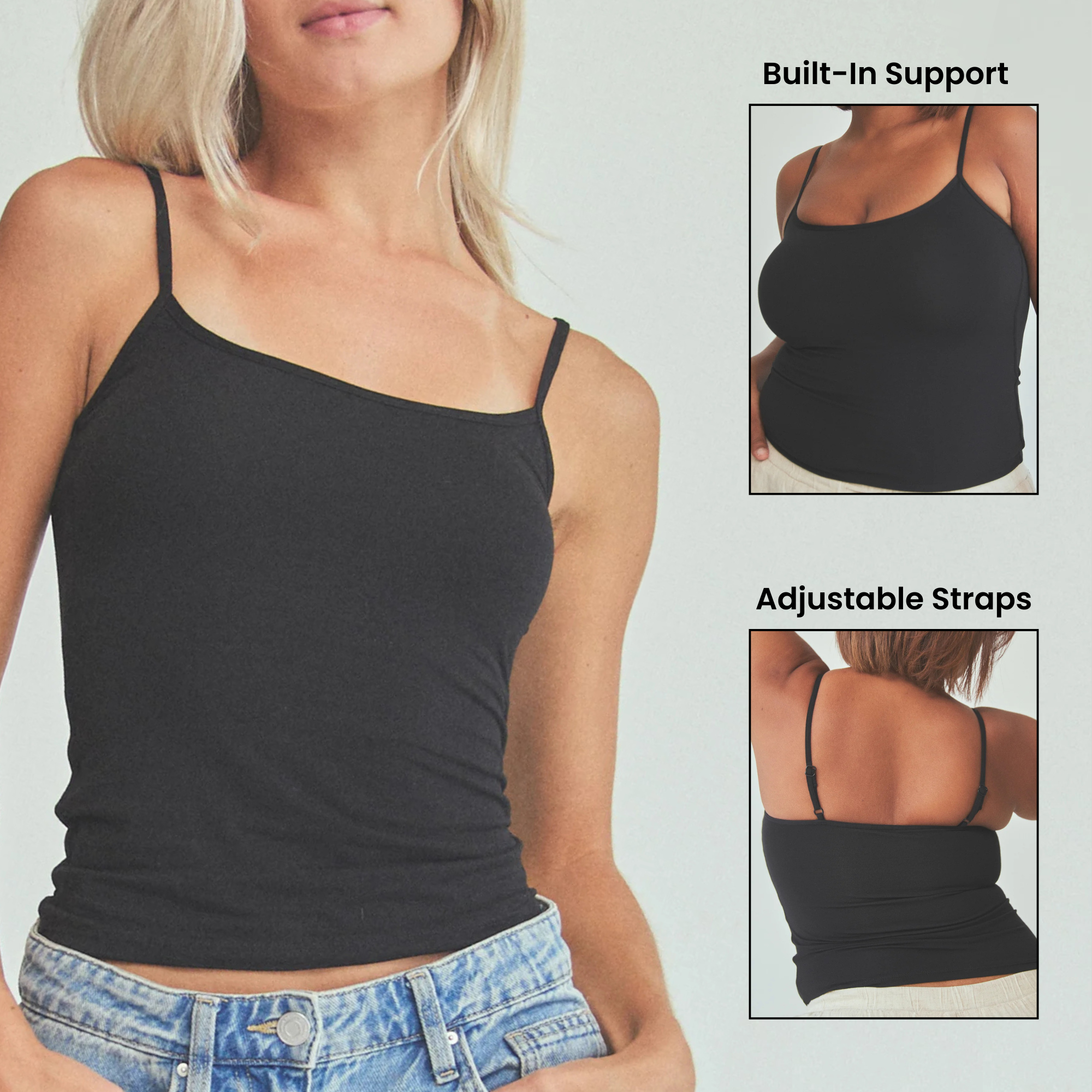 Adjustable Straps Built-In-Bra Tank Top